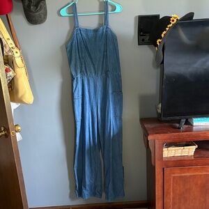Denim Blue Wide-Leg Jumpsuit Overalls - Women's Jeans Style